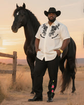 Big & Tall Men's Daily Leisure Western Style Flowers-Short Sleeve Shirt Pants Suit